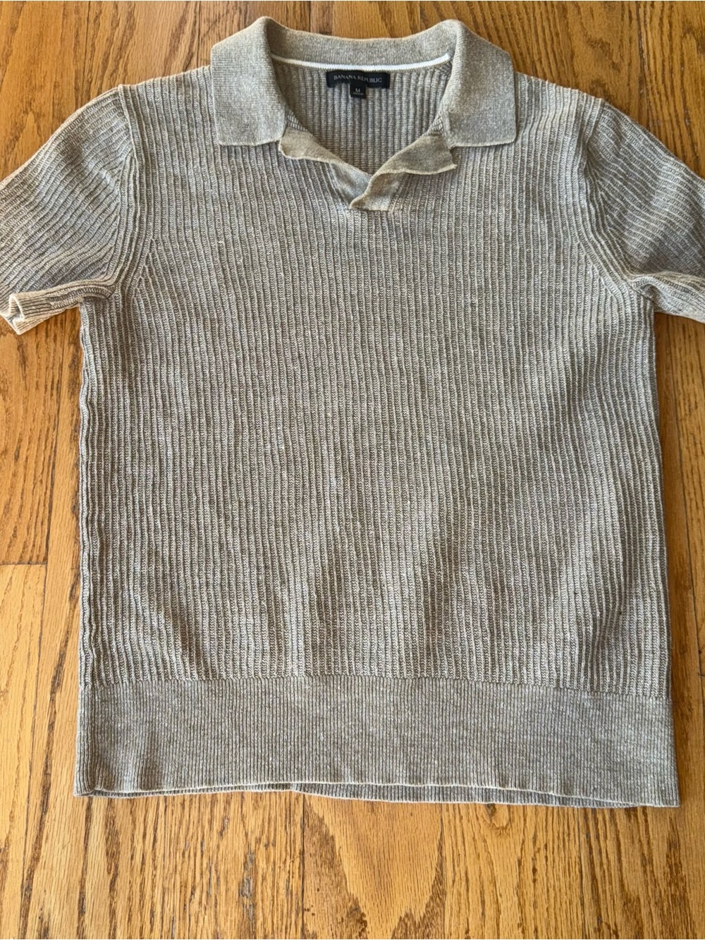 Ribbed Knit Polo Sweater Linen/Cotton Blend Medium Banana Republic